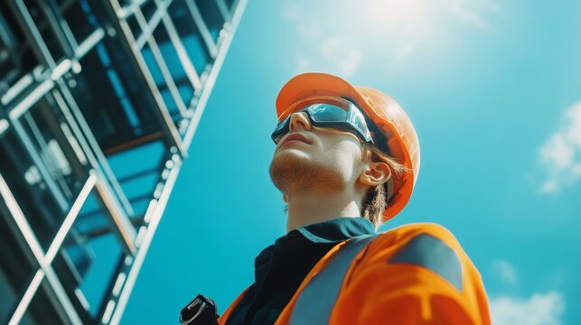 Woman worker wearing safety clothes and safety helmet