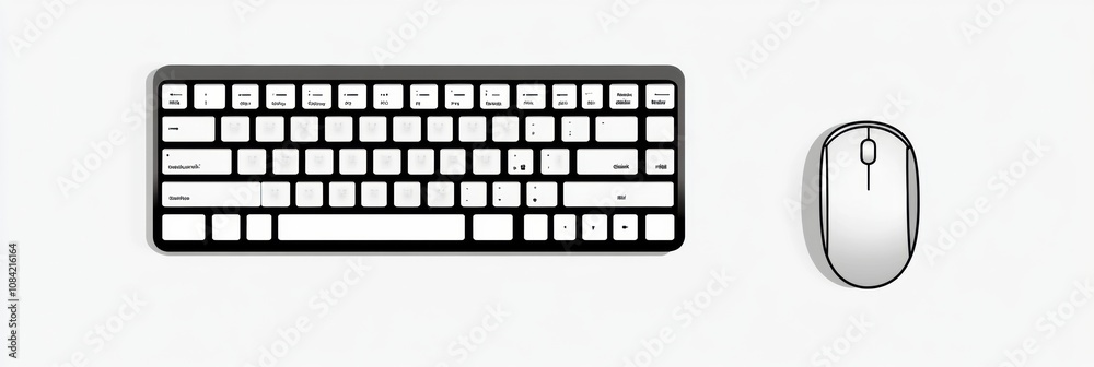 Fototapete a sleek black and white keyboard sits beside a matching mouse on a clean white surface, showcasing a
