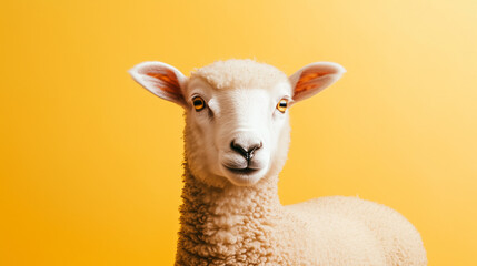Fototapeta premium Portrait of Sheep Against Vibrant Yellow Background