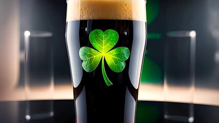 Glass of Dark Beer with Shamrock for St. Patrick’s Day


