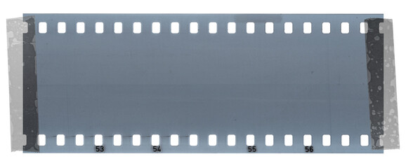 long 35mm filmstrip snip isolated, film material fixed by two sticker.