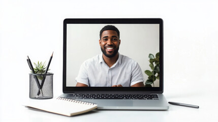 Engaging online tutor on laptop screen for virtual learning environments