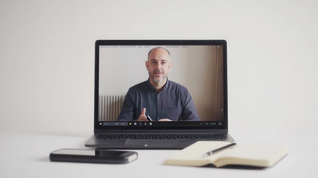 Online tutor session on laptop screen for remote learning and education