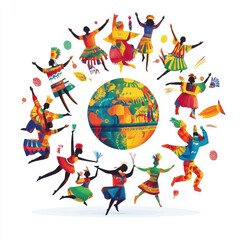 Fototapeta premium Global festival tours for elders, cross-cultural experiences and parades, colorful and engaging, isolated on white background