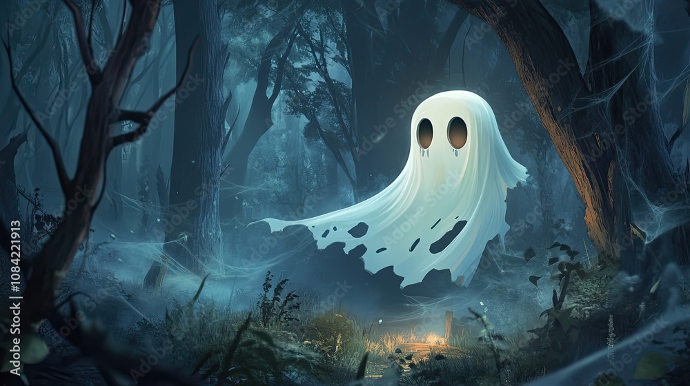 Wall mural A Ghostly Figure Hanging in a Spooky Forest