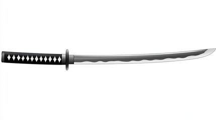 A traditional Japanese katana sword with a black and white scabbard