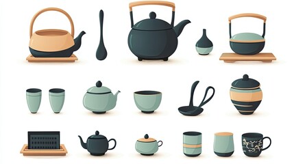 A Collection of Traditional Japanese Tea Ceremony Utensils