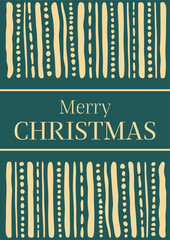 Christmas and new year postcard design with golden hand drawn stripes on a green background