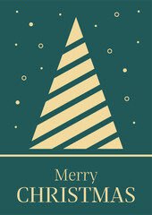 Christmas and new year postcard design with golden christmas tree on a green background