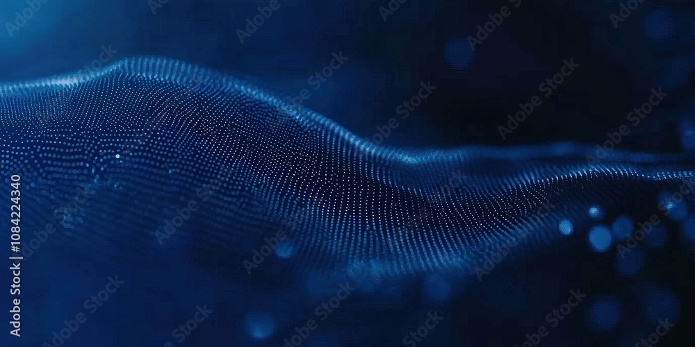 Poster Abstract wave pattern in deep blue tones with intricate dotted texture