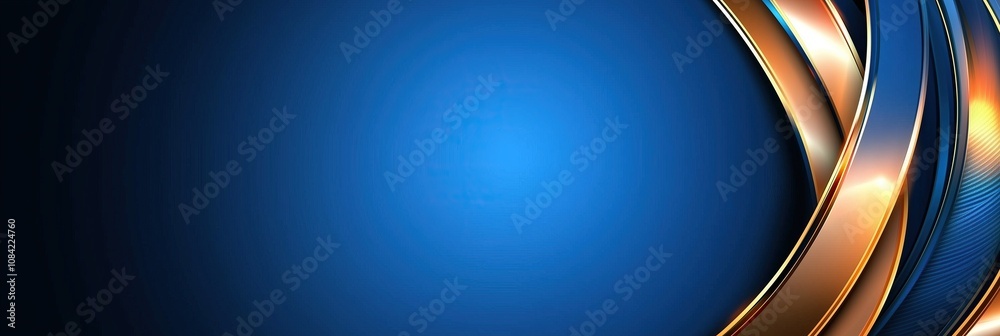Poster Elegant abstract background with golden curves on deep blue gradient copy space