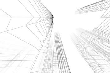 Fototapeta premium City architecture drawing 3d illustration