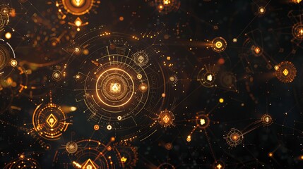 Fototapeta premium Wallpaper A futuristic technology background showing interconnected digital symbols