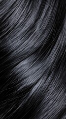 Naklejka premium A close-up of glossy black hair, showcasing smooth, flowing strands with a shiny texture that reflects light beautifully.