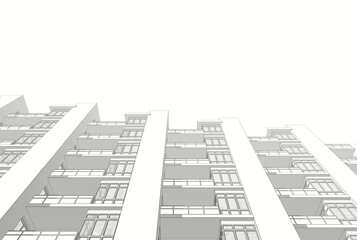 Fototapeta premium Architectural drawing sketch 3d illustration
