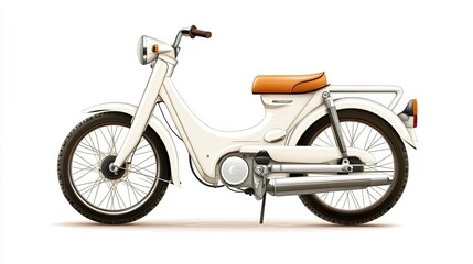 Obraz premium Vintage White Motorcycle with Orange Seat and Chrome Exhaust