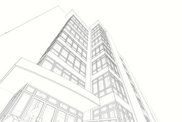 Architectural drawing sketch 3d illustration