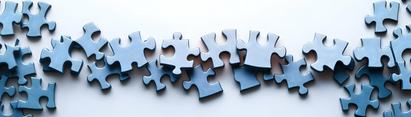 Fototapeta premium Plain background with puzzle pieces forming team logo copy space on right. concept as Plain background featuring puzzle pieces arranged to form a team logo representing identity and cohesive teamwork 