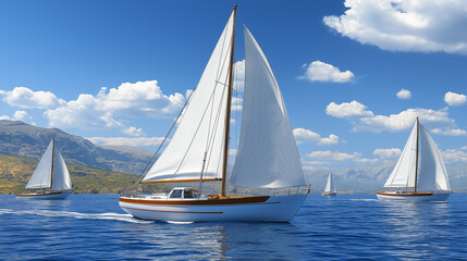 Fototapeta premium Sailboats Cruising on Open Blue Waters Under Clear Sky