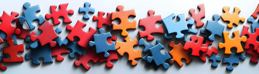 Fototapeta premium Soft abstract digital art with team brainstorming puzzle solutions copy space below. concept as A soft abstract digital art background depicting a team brainstorming puzzle solutions symbolizing creat