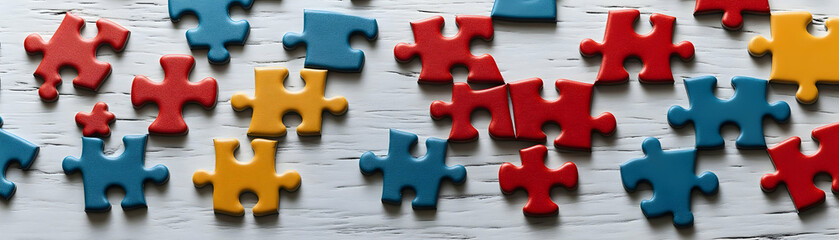 Obraz premium Glossy background with geometric puzzle patterns copy space on left. concept as Glossy background featuring geometric puzzle patterns symbolizing structured teamwork and the importance of each members