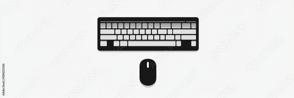 Poster A sleek black keyboard sits above a matching black mouse on a soft light background, emphasizing modern digital design for workspaces. Generative AI