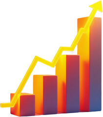 The image shows an orange bar graph with vertical bars of varying heights, symbolizing data representation. A glowing yellow arrow overlays the graph, pointing upward to the right, symbolizing growth.