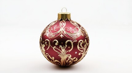 A Christmas ornament, holiday decoration, hyper-realistic 3D render, vibrant red and gold tones, isolated on white background