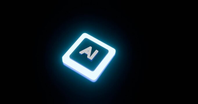3d ai button, artificial intelligence malfunction, rotating camera view to emulate loss of control, ai chip fail concept.