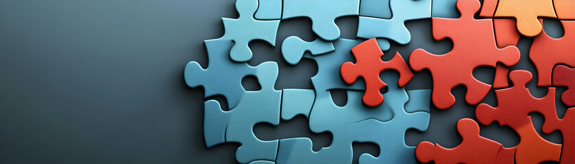 Obraz premium Plain background with abstract puzzle shapes copy space on right. concept as Plain background featuring abstract puzzle shapes representing creativity and unconventional teamwork in team building puzz