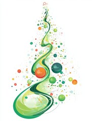 A Christmas tree, festive element, flat vector design, bright green with colorful baubles, isolated on white background 