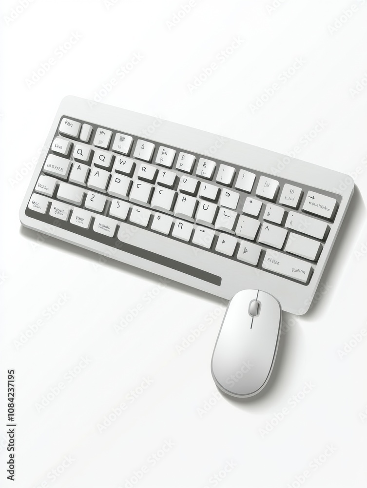 Fototapete This modern white keyboard and mouse set sits on a pristine white surface, ideal for any workspace or home office setup. Generative AI