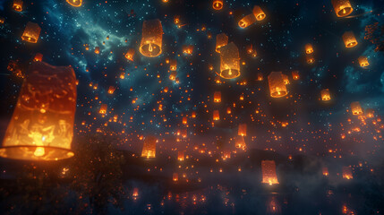 Obraz premium Lanterns floating in the sky