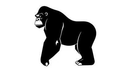 Obraz premium gorilla standing upright. The design emphasizes the gorilla's powerful, muscular build, with broad shoulders, thick arms, and a strong chest. The face is detailed with a stern, focused expression,.