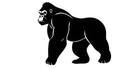 Obraz premium gorilla standing upright. The design emphasizes the gorilla's powerful, muscular build, with broad shoulders, thick arms, and a strong chest. The face is detailed with a stern, focused expression,.