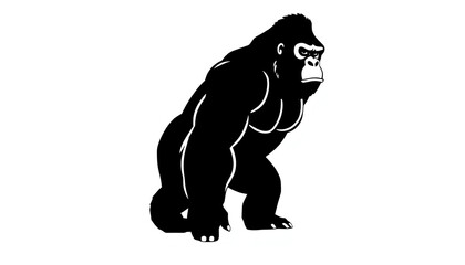 Obraz premium gorilla standing upright. The design emphasizes the gorilla's powerful, muscular build, with broad shoulders, thick arms, and a strong chest. The face is detailed with a stern, focused expression,.