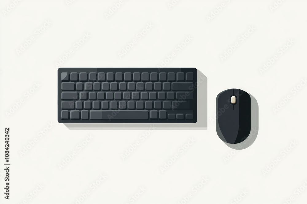 Poster A black keyboard alongside a matching mouse is set against a light background, perfect for representing technology and computing themes. Generative AI