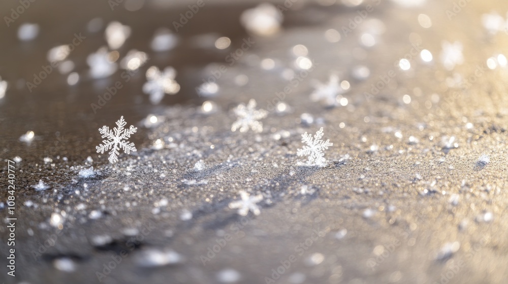 Poster a single snowflake on a glittering surface