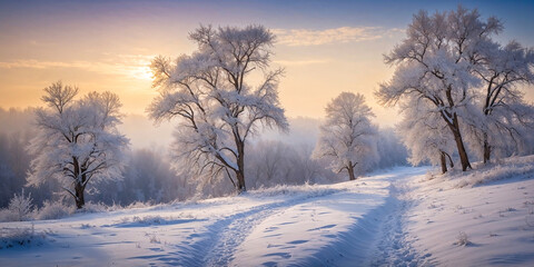 Obraz premium beautiful landscape of forest covered with snow