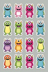 Obraz premium A Collection of Adorable Cartoon Monsters: Sixteen Unique and Colorful Creatures in a Grid Layout