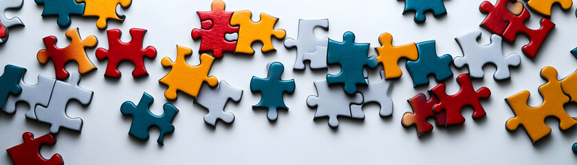 Fototapeta premium Floating puzzle pieces with team icons isolated on white background concept as Floating puzzle pieces adorned with team icons symbolizing flexibility and dynamic teamwork in team building puzzle solvi