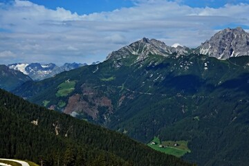 Fototapeta premium Austrian Alps - view of the Stubai Glacier and the top of the Hoher Burgstall from the top of Koppeneck