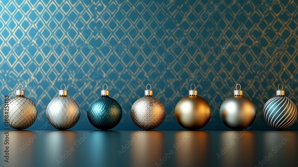 Poster a row of christmas ornaments are lined up on a table