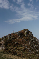 Cloud in a top mountain. Fog on the peak
