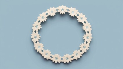 Obraz premium Delicate Scalloped Edge Lace Frame Featuring Flowers in a 3D Design Against a Soft Blue Background for Artistic and Decorative Purposes