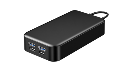 Black power bank, PNG file of isolated cutout object on transparent background.