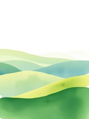 Obraz premium Light and serene watercolor painting depicting a peaceful landscape of rolling green hills, peaceful, scenic, gentle