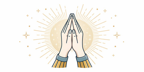 Fototapeta premium Vector of a praying hands icon with a subtle glow effect isolated on white background. concept as A minimalist vector icon showing hands in prayer with a gentle glow effect symbolizing devotion and re
