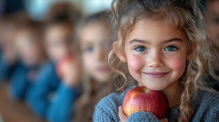 Fototapeta premium Kids snacking after school, enjoying healthy treats like apple slices and yogurt
