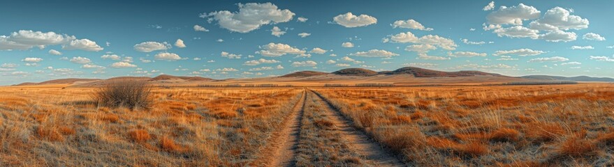 Fototapeta premium Vast Open Road Through Dry Grassland